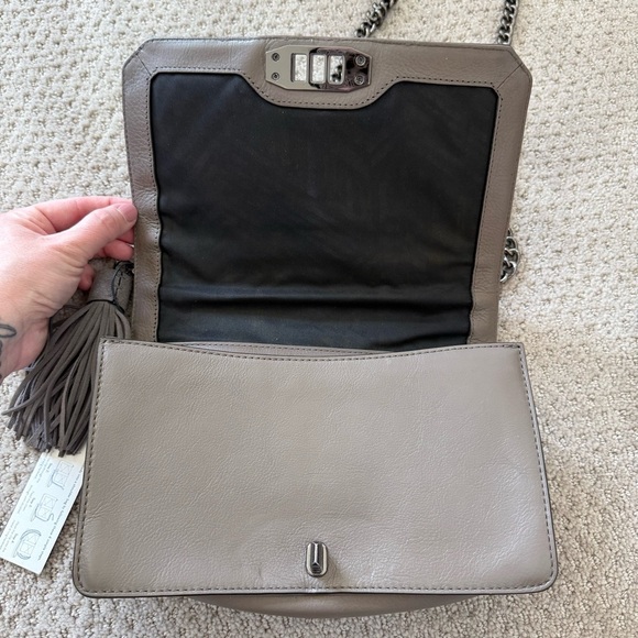 Rebecca Minkoff NWT Love Gray Suede Chevron Quilted Crossbody Tassel Bag Purse - Picture 7 of 11